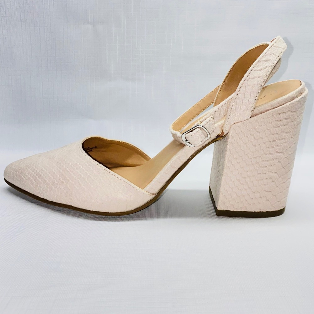 Coconuts by Matisse Beige Snake‎ Embossed Pointed Toe Slingback Block Heels Sz 9